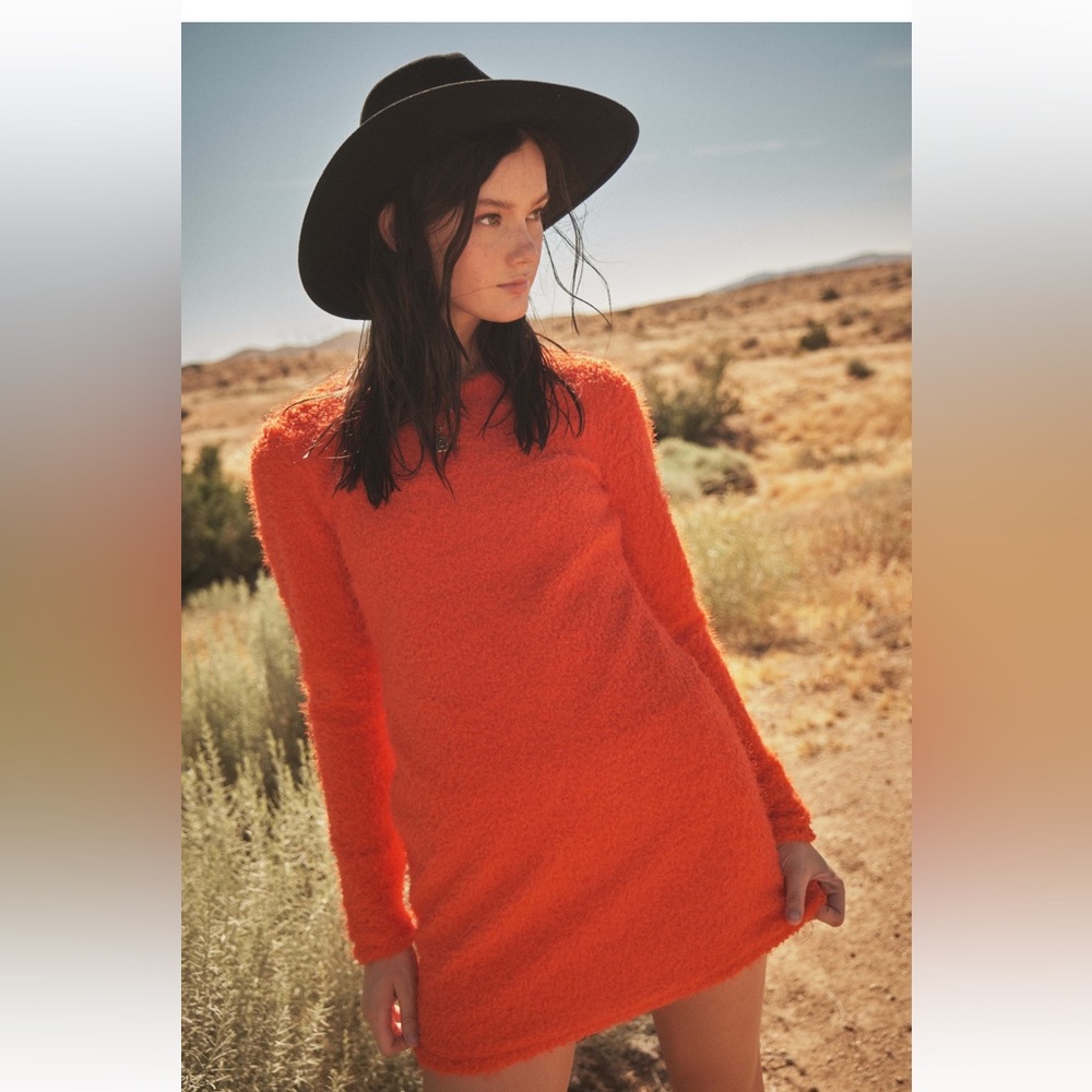 ShopEvelynne Orange Fuzzy Mini Dress